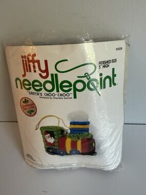 Vintage Jiffy Needlepoint Santa's Choo Choo Christmas 3D Ornament Kit #5039